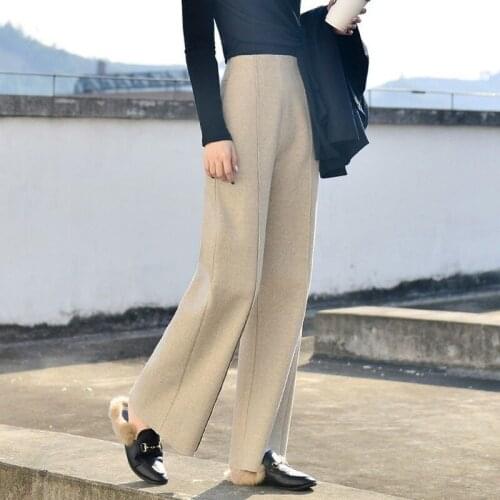 Woolen Pants Female 2021 Autumn Winter High Waisted Wide Leg Pants Casual Pants Full Length High Street Women Trousers X662