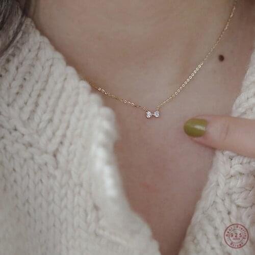 925 Sterling Silver Korean Simple Bowknot Pendant Clavicle Chain Necklace Women Light Luxury Temperament Party Jewelry