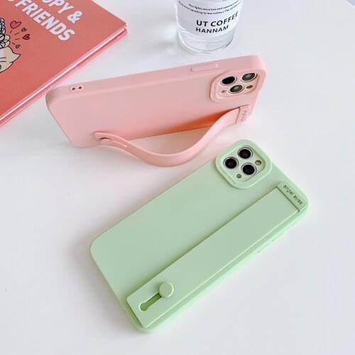 12 Pro Case Cute Lens Protect Macaron Holder Case for iPhone 11 Pro Max 12 XR X XS SE 2020 Hand Strap Silicone Cover 7 Plus 8