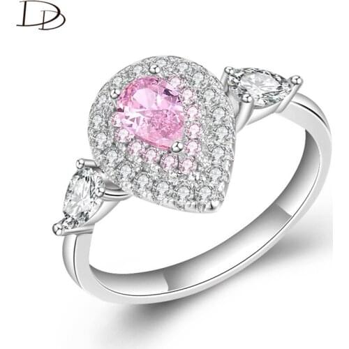DODO Princess Ring Gorgeous Pink/Yellow/Clean Water Drop Shape Crystal Wedding Rings silvery Fine Jewelry For Women Jz075