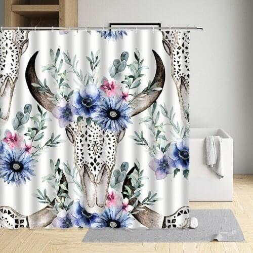 Head Bone Flower Antler Creative Shower Curtain Nordic Style Waterproof Cloth Bathtub Bathroom Decor Bath Screen With Hooks