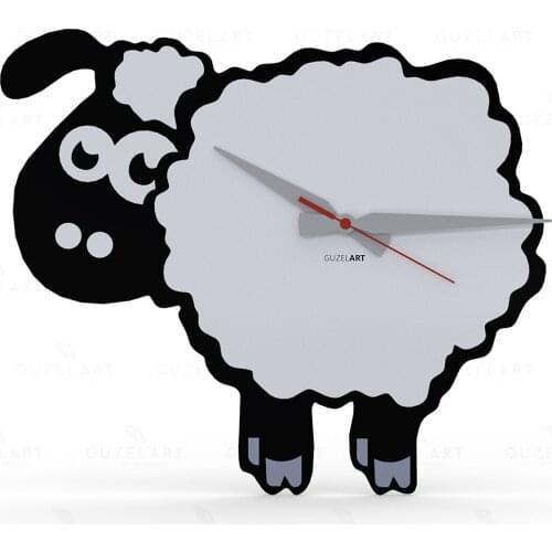 GuzelArt Little Lamb Wall Clock Modern Design Living Room Decoration Wooden Home Decoration Accessories Wall Decor Black