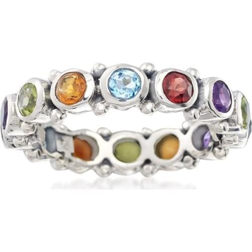 Huitan Trendy Rainbow Rings for Female Multi-color Cubic Zirconia Simple Stylish Women Finger-rings Wedding Engagement Jewelry