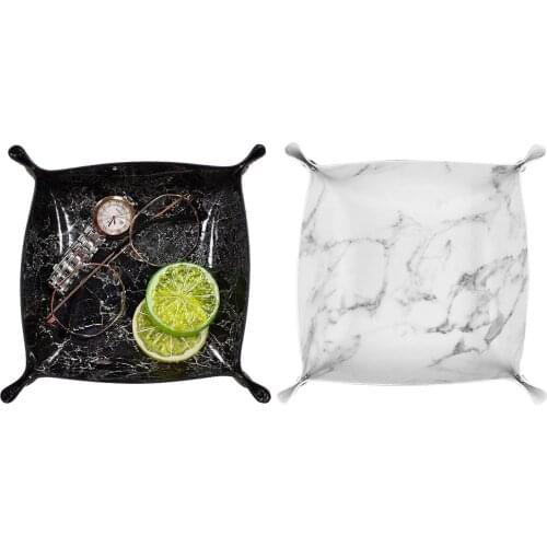 Leather Valet Tray Organizer: Nightstand Desktop Dresser Jewelry Catchall Tray For Key Coin Change Phone Wallet Marbling Design