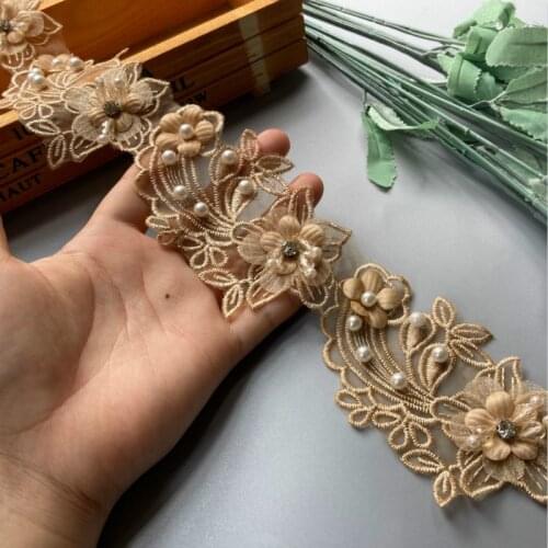 New 10x Gold Pearl Beaded Flower Leaf Embroidered Lace Trim Ribbon Fabric Handmade Sewing Craft For Costume Hat Decoration Hot