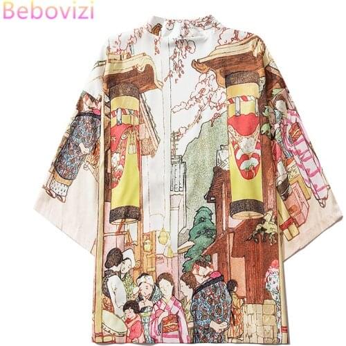 M-XXL 2021 New Fashion Ukiyoe Asian Streetwear Cardigan Women Men Harajuku Haori Japanese Kimono Cosplay Blouse Yukata Clothes