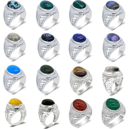 Turkish Jewelry 925 Sterling Silver Men Ring with Lapis Lazuli/Turquoise/Agate/Phoenix Stone Ring Hollow Design to Male Women