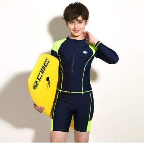 New Quick Dry Swimsuit Boys Sports Tankini Swimwear Two Piece Bathing Suit Youth Surfing Swimming Kid Long Sleeve Sun Protection