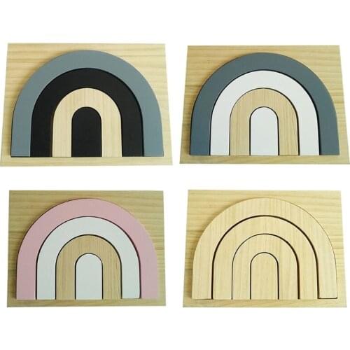 Kids Education Toys Gift Baby Children Wood Rainbow Stacking Game Building Block XXFE