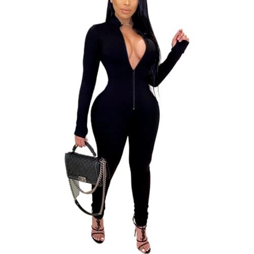Autumn Womens Jumpsuit Zip V Neck Long Sleeve Skinny Jumpsuits Night Club High Waist Sexy Jumpsuit Romper Wholesale Dropshipping