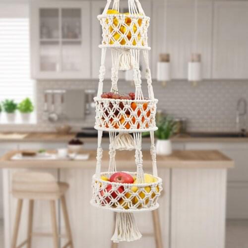 OurWarm 3 Tier Hanging Basket Space Saving Hanging Fruit Basket for Kitchen or Decorative Boho Decor Hanging Plant Holder
