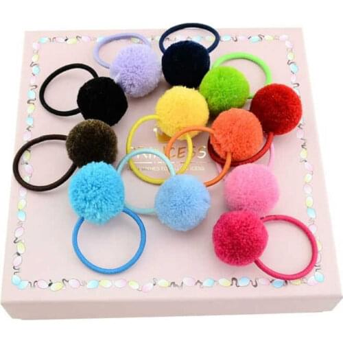 Multicolor Fluffy Acrylic Lightweight Pompom Hair Bobbles/Elastics Girls Hair Accessories 1pcs