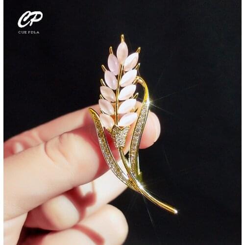 Luxury White Rice Rhinestone Wheat Ear Brooch Collar Pins Suit Shining Women Brooches Wedding Party Jewelry