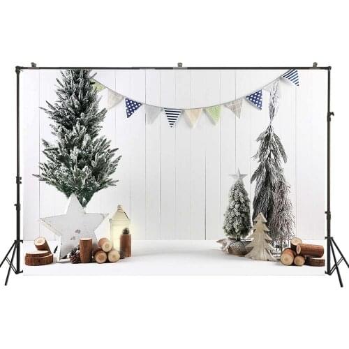 Christmas Backdrop Photography White Wood Wall Background Xmas Trees Snow Banner Noel Portrait Photo Studio Poster Photoshoots