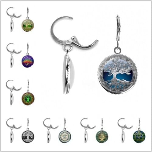 Tree of Life Silver Color Earrings Fashion France Earrings for Women EarHook Life Tree Glass Dome Cabochon Jewelry Girl Gifts