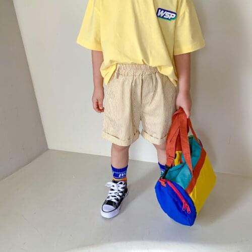 Childrens Korean Shorts 2021 Summer New Boys and Girls' Simple Vertical Stripe Roll Hem Loose Casual Comfortable Shorts