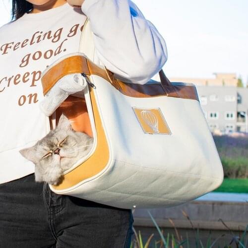 Puppy Cat Handbag Dogs Carrier Bag Portable Breathable Fashion PU Leather Canvas Pet Single Shoulder Bags Durable Travel Dog Bag