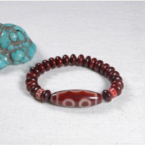 Desiger Tibetan Five-eye DZI Bracelet Redsandalwood Five Eyes DZI Beaded Bracelet Genuine DZI Bracelet