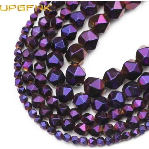 UPGFNK Natural Purple Hematite Stone 3/4/6/8/10MM Faceted Round Spacer Loose Beads For Jewelry Making Diy Bracelet Accessories