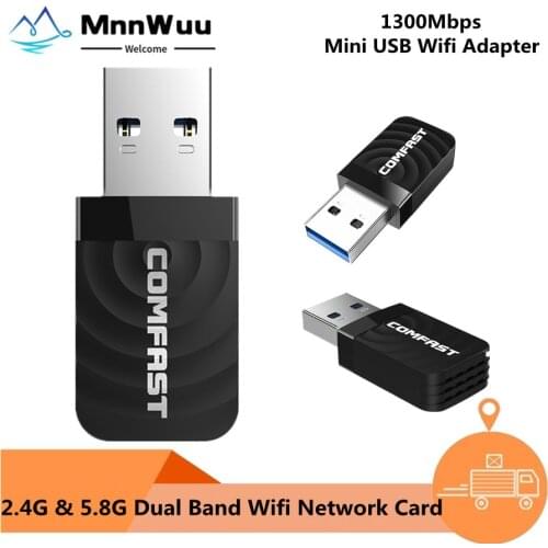 USB 3.0 Wireless Network Card 5.8/2.4GHz Dual Band Mini USB 3.0 1300Mbps Ethernet WiFi Dongle Adapter Receiver