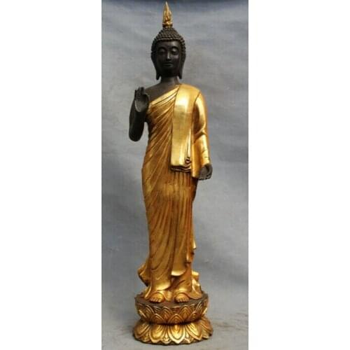 USPS to USA S1386 28" Tibet Bronze Gilt Temple Standing Shakyamuni Sakyamuni Buddha Robe Statue