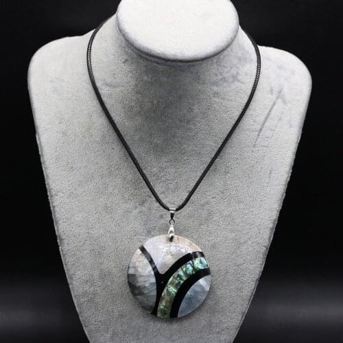 Natural Abalone Shell Necklace Fashion Round Shape Shell Pendant Necklace Fir Women Party Gift Length 55+5cm Size 48x48mm