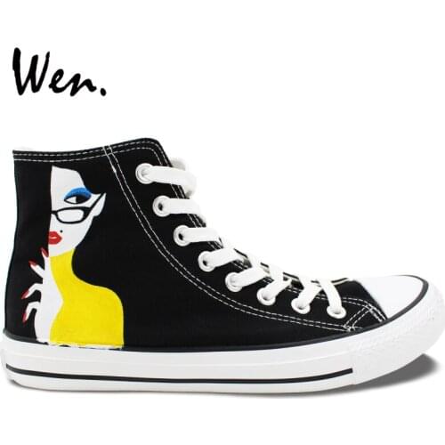 Wen Original Design Custom Hand Painted Shoes Cartoon Girl Birthday Gifts for Men Women Black High Top Canvas Sneakers