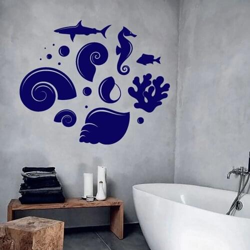 Ocean Animals Wall Decal Sea Style Shells Fish Shark Seahorse Vinyl Window Stickers Bedroom Bathroom Nursery Interior Decor M229