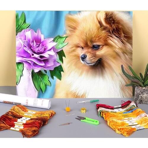 Animal Dog Printed Water-Soluble Canvas 11CT Cross-Stitch DIY Embroidery Patterns DMC Threads Handiwork Sewing Craft Magic