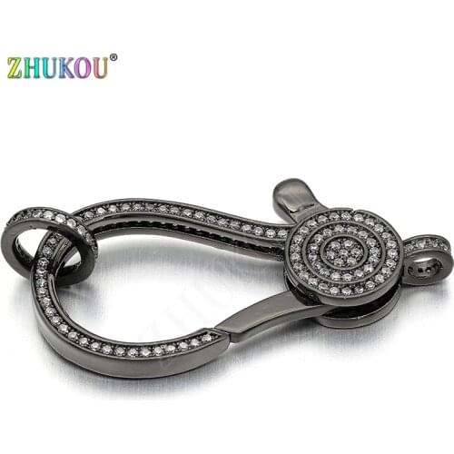 24*50mm Brass Cubic Zirconia Lobster Clasps Hooks for DIY Jewelry Findings Accessories, Mixed Color, Hole: 3.5mm, Model: VK63