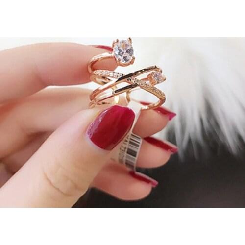 New Hot Punk Jewelry Austrian Crystal Weave Fashion Opening Adjustable Rings For Women Cubic Zirconia Engagement Ring B0001