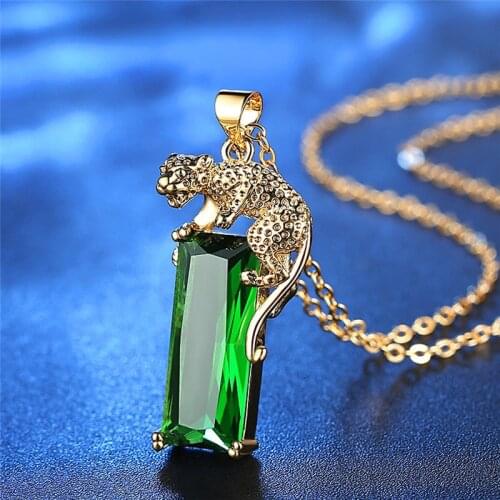 Green Gem Women Gift Leopard Pendant Cubic Zirconia Necklace