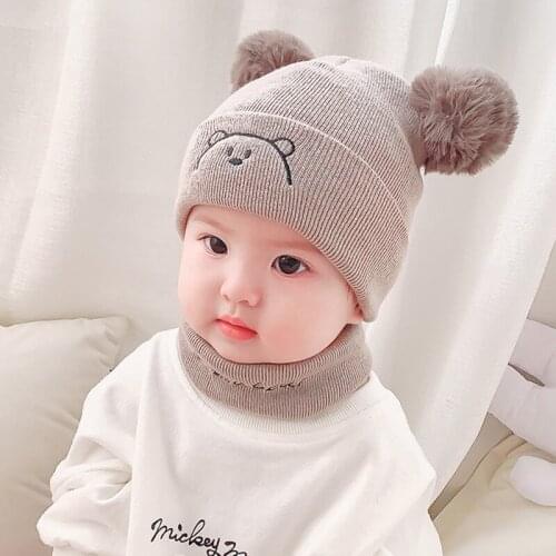 2021 Winter Warm Knitted Hat with Neck Gaiter Sets Fashion Boys Girls Cap Outdoor Cute Beanie Hats for Baby Accessories 0-12M