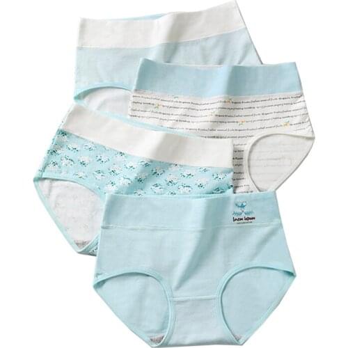 ZJX 4Pcs/lot High Waist Panties Women Soft Cotton Slimming Underwear Print Seamless Briefs Sexy Breathable Female Underpants