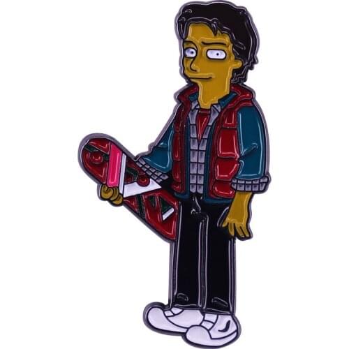 Marty McFly and His Hoverboard Badge Cartoon Back To The Future Mash-up Pin Time Travel Movie Fans Retro Accessory