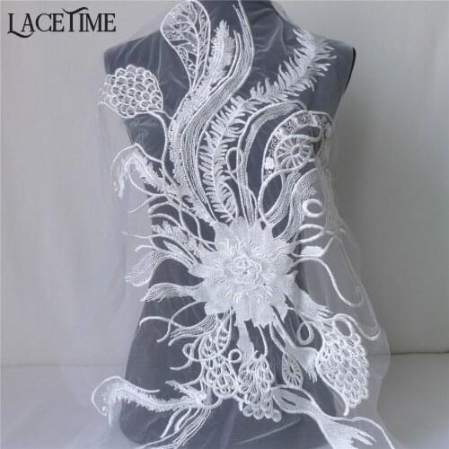 1PC Exquisite Ivory White Large Embroidery Sequined Blossom Lace Applique Patch For Dress, Costume Design, Home Decor 63CM*40CM