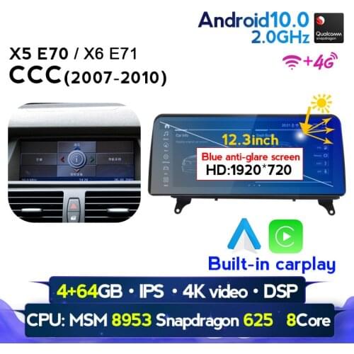 12.3" 1920*720 4G WIFI Android 10 Car dvd multimedia player GPS for BMW X5 E70 X6 E71 2007 2008 2009 2010 2011 2013 CCC CIC E70
