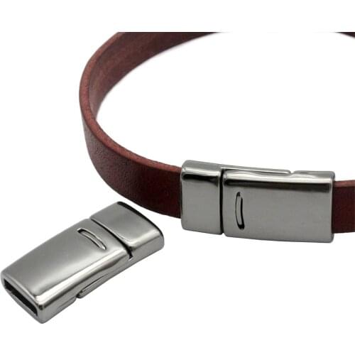 3 sets Shiny Black Curved Magnetic Closure Flat Clasp Bracelet Making Jewelry Supply Leather Strip Glue 10mmx2mm Inner Hole