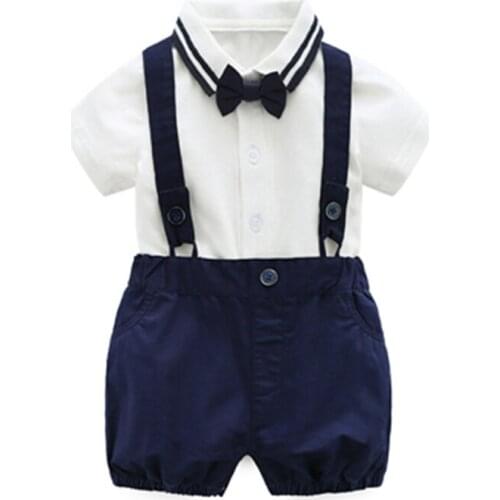 Baby Boys Summer Clothing Sets Fashion Gentleman Cotton Soft Bodysuit+Bib+Tie 3Pcs Boy Clothes Sets New For 0-24 M Kids Outfits