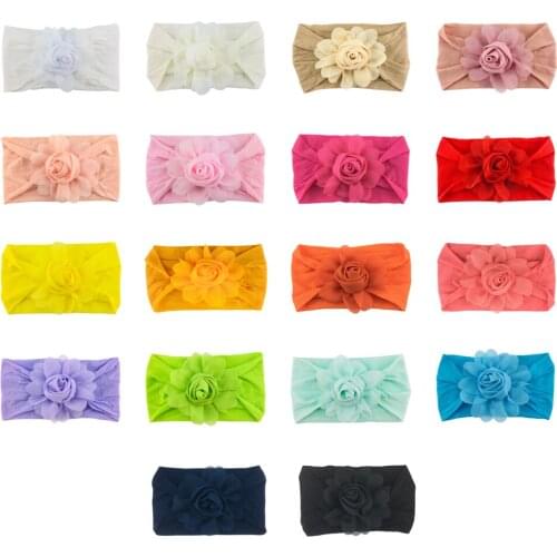 30 pcs/lot, 6.6 inch New Hot Sell Wide Nylon Elastic Headband with Chiffon Rose Flower Kids Bandanas Hair Accessories Head Bands
