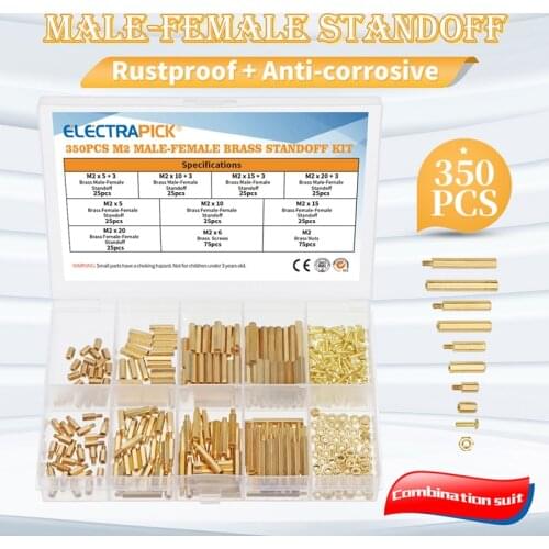 350Pcs Hexagonal Copper Column M2 Hex Nut Standoff Single Head Pillar MFF Male-Female Female For PCB Board Motherboard Spacer