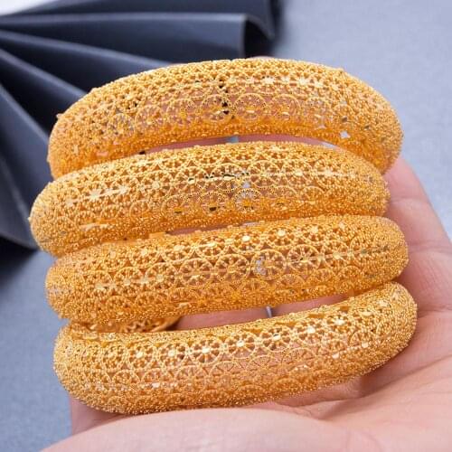 4Pcs/lot Dubai Gold Color Bangles Bracelets African bridal wedding Gifts Bangles For women Bracelet Daily wear Jewelry