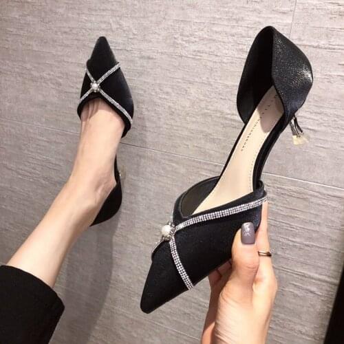 5cm rhinestone Heel Womens Pumps Suede Super High Heels Fetish Fashion Woman Pointed Toe Spike Heels Black Beige Shoes 2021 new