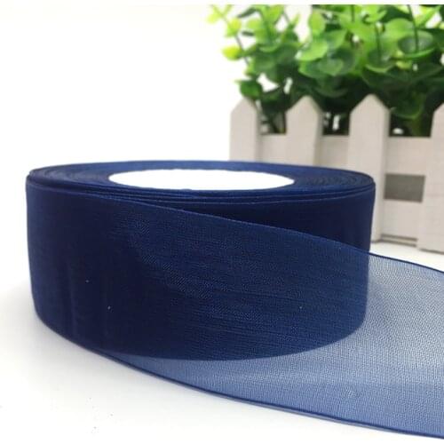 5 Yards 38mm Ribbon Wedding Party Decoration Handmade Organza Ribbon Gift Wrapping Hair Bows DIY Christmas Ribbon #Navy Blue