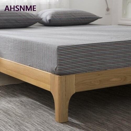 AHSNME 100% Cotton sheets Super Soft parure de lit Cool Summer Simple color bar lattice Fitted Sheet / 120x200 / 180x200cm