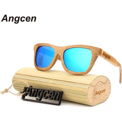 Angcen 2018 New Men Women Sun Glasses Bamboo Glass Sunglasses au Retro Vintage Wood Lens Wooden Frame Handmade with bamboo box