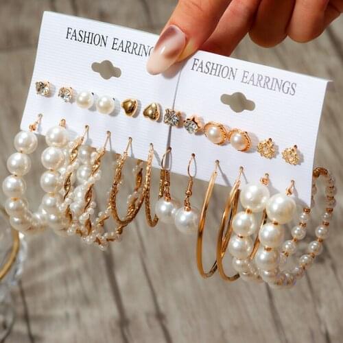 BLINLA Vintage Pearl Hoop Earrings Set For Women Fashion Geometirc Metal Circle Punk Earrings Female 2021 Trend Jewelry Gift