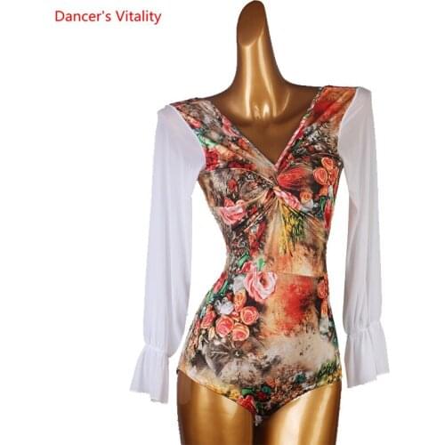 Ballroom Dance Body Suit V-Neck Onesies Practice Clothes Profession Custom Female Child Adult Elegant Performance Top