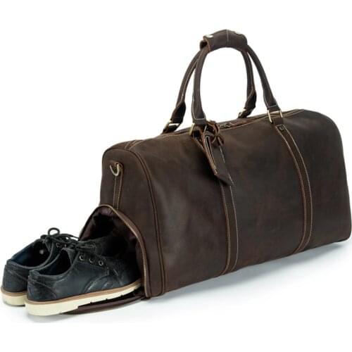 Weekender Bag With Shoe Compartment Vintage Bags Leather Travel Bags Luggage Men