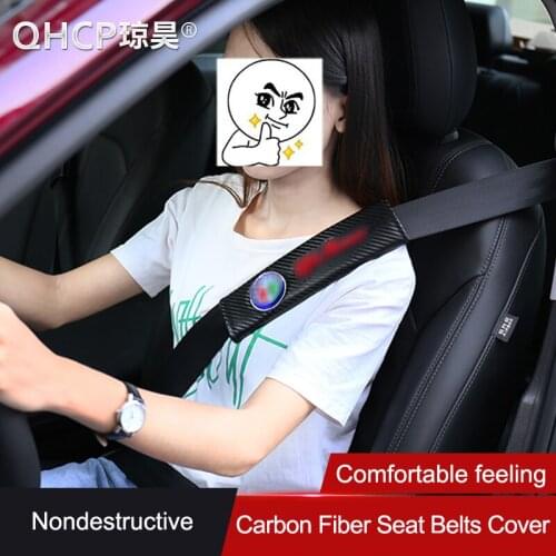 QHCP Carbon Fiber Seat Belt Covers Sleeve Case Cloth Shoulder Pads Embroidery Colored Emblem 1Pair For Alfa Romeo Giulia Stelvio